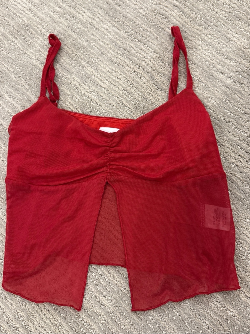 Princess Polly Red Ruched Mesh Split-Hem Cami